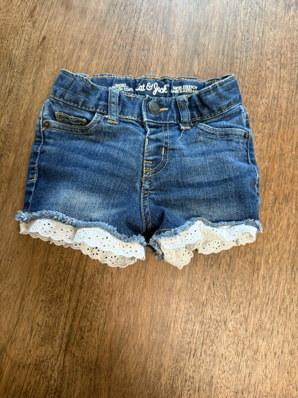 Girls Denim Jean Shorts with Lace by Cat & Jack size 2T with Adjustable Waist